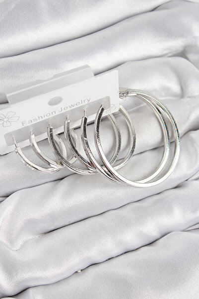 Lisinya Brass Hoop Model Silver Color Women's Set Earrings - Tygoo