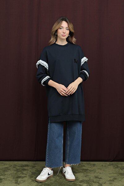 Puane Women's Ruffle Detailed Tunic-10718Tun - Navy