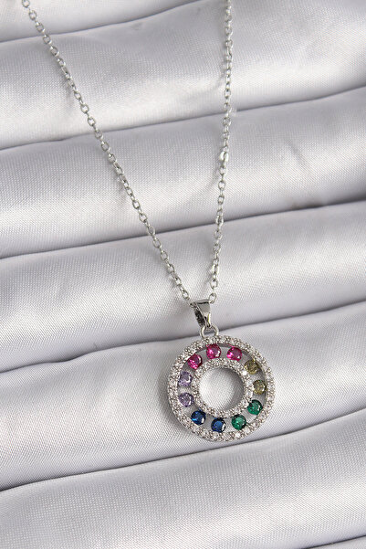 Lisinya سلسلة فضية اللون من الفولاذ 316L مع قلادة نسائية ملونة من حجر الزركون...