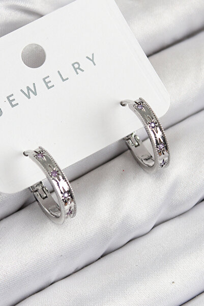 Lisinya Brass Zircon Stone Hoop Model Silver Color Women's Earrings - Tygoo