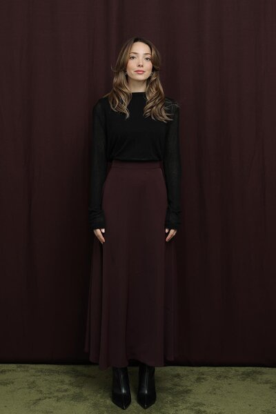 Puane Women's Hidden Zipper Flared Skirt - 18264Etk - Burgundy