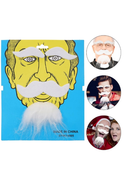 Lisinya White Color Self-Adhesive Fake Beard, Mustache and Eyebrow Set - Tygoo