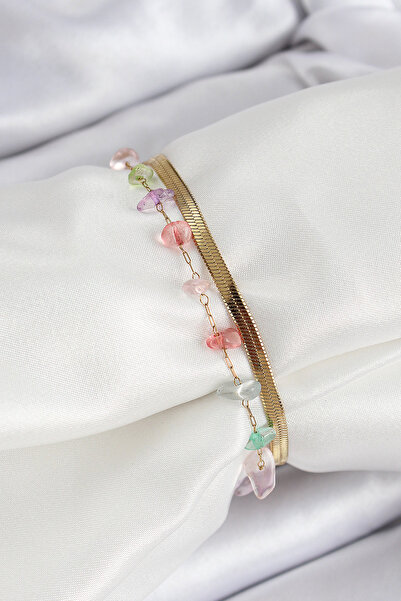 Lisinya سوار نسائي من الفولاذ 316L بلون ذهبي مع أحجار كريستالية متعددة الألوان -