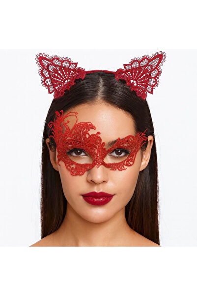 Lisinya Mysterious Red Lace Mask and Crown Set No. 1 - Costume Set - Tygoo