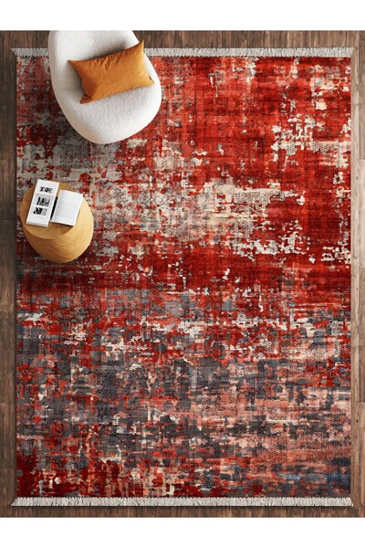 HALIZZON Kırmızı Gri Modern Soyut Desenli Dijital Baskı Halı Ebruli Serisi