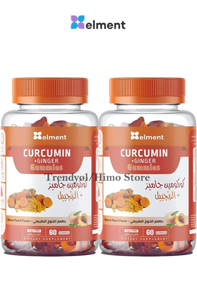 Element Curcumin + Ginger Gummies – 60x2 Vegan Gummies, Natural Peach Flavor