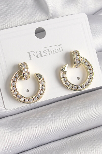 Lisinya Brass Gold Color Zircon Stone Stud Hoop Model Women's Earrings - Tygoo
