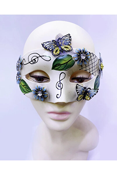 Lisinya Butterfly and Flower Embroidered Venetian Mask Black Color 10X18 cm -...