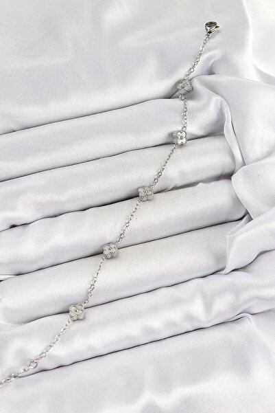 Lisinya سوار نسائي من الفولاذ 316L موديل كلوفر بلون فضي -