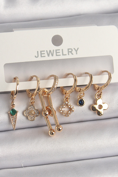 Lisinya Brass Gold Color Multi-Figured Women's Earring Set - Tygoo