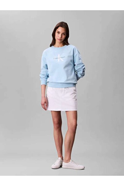 Calvin Klein LS MONOLOGO FRENCH TERRY RLXD CR Mavi Kadın Sweatshirt