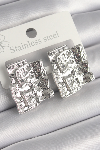 Lisinya Brass Silver Color Embroidered Square Plate Model Women's Earrings - ...