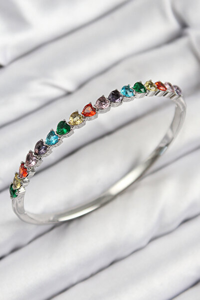 Lisinya Brass Colored Zircon Stone Heart Model Silver Color Women's Handcuffs -