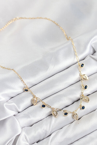 Lisinya قلادة نسائية من حجر الزركون النحاسي متدلية موديل ذهبي اللون -