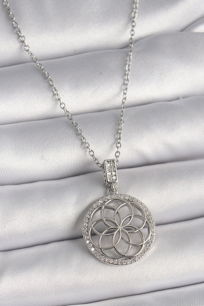 Lisinya قلادة نسائية من الفولاذ 316L باللون الفضي مع حجر الزركون موديل لوتس -...