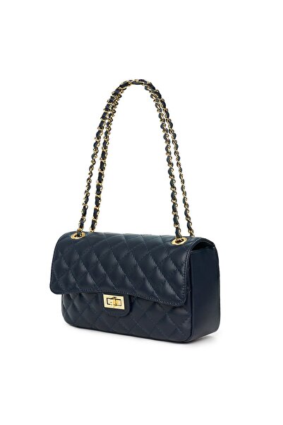 myOwn Poșetă Angela din piele matlasată bleumarin