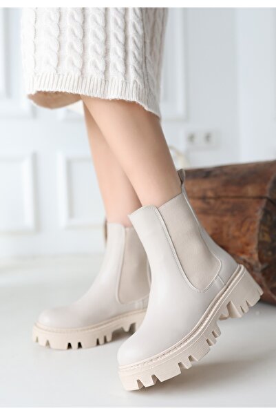 Lisinya Ninle Beige Leather Heeled Boots - Lisinya