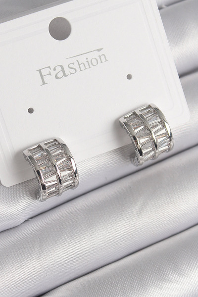 Lisinya Brass Silver Color Double Row Zircon Stone Women's Earrings - Tygoo