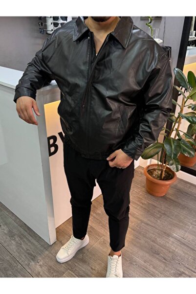BYATA MENS STYLE Ανδρικό μαύρο δερμάτινο μπουφάν Bomber