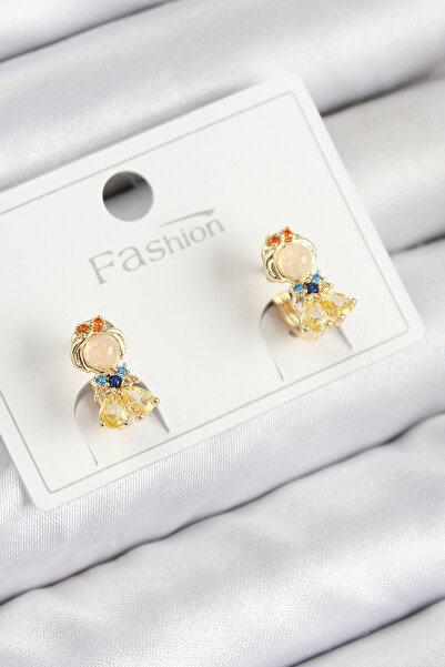 Lisinya Brass Zircon Stone Snow White Model Gold Color Children's Earrings - ...