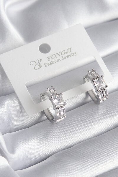 Lisinya Brass Silver Color Square Zircon Stone Women's Earrings - Tygoo