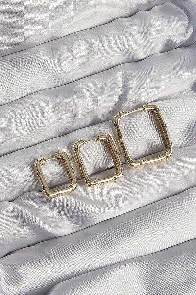 Lisinya طقم أقراط مربعة الشكل من النحاس بلون ذهبي ومرصعة بحجر الزركون - TYGOO