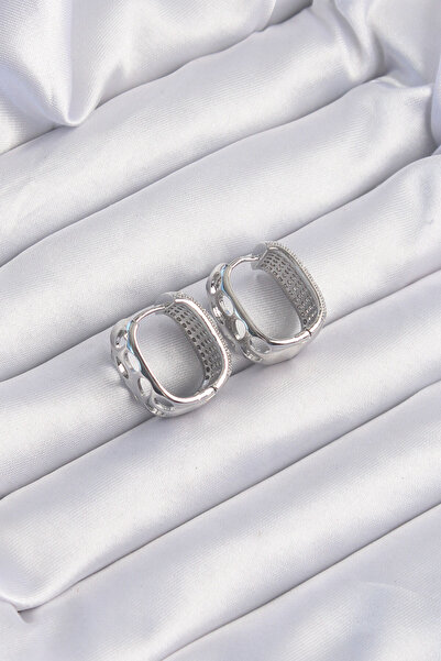 Lisinya Brass Silver Color Zircon Stone Minimal Hoop Earrings -