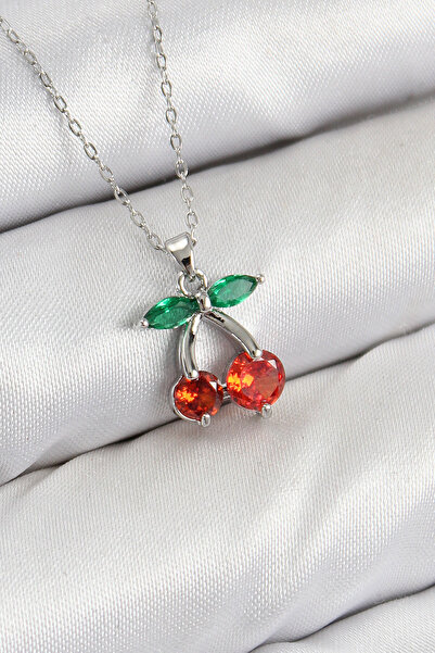 Lisinya Brass Zircon Stone Cherry Model Silver Color Women's Necklace - Tygoo