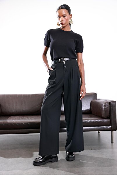 5in1Canpolat Black Button Detailed Masculine Trousers 1593