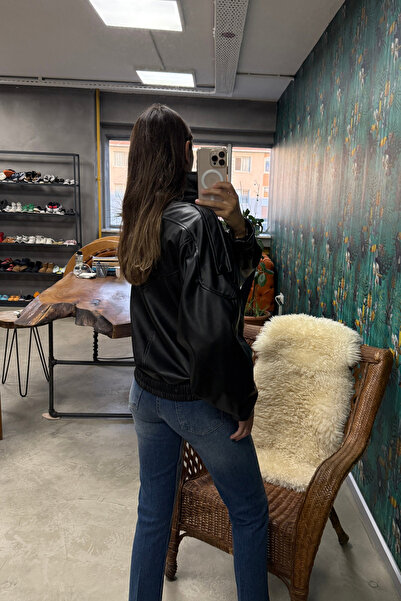 5in1Canpolat Black Stand Collar Bomber Jacket