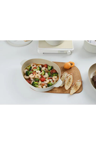 NEOFLAM Low Casserole Ceramic Fika Apex with Glass Lid, Beige. Capacity 26CM. / 121216