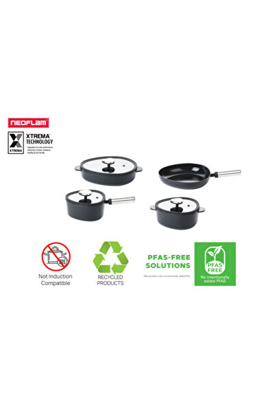 NEOFLAM Low Ceramic Casserole Fika Apex with Glass Lid, Black. Capacity 26CM . / 121220