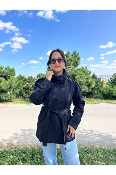 VAZIRADK Kuşaklı Dik Yaka Trençkot