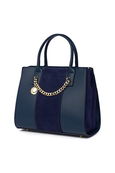 myOwn Genuine leather bag with two compartments Narcisa navy blue