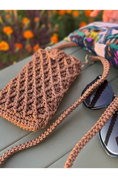 Patiska Tasarım Handmade Macrame Phone Bag – Polyester Thread, Unlined, with Snap Fasteners, Casual