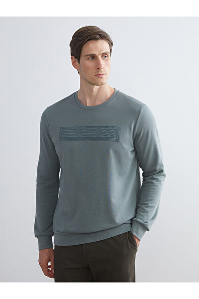 LC Waikiki Πράσινο ανδρικό φούτερ με μακρυμάνικη λαιμόκοψη