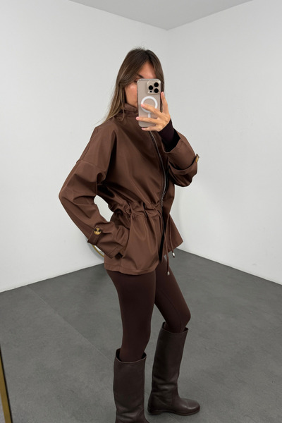 5in1Canpolat Kahverengi Beli Büzdürmeli Yağmurluk