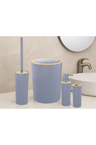 İndecor Houseware طقم حمام ليزا مكون من 4 قطع باللون الرمادي الفحمي - سلة مهملات، فرشاة مرحاض، موزع صابون سائل، حامل فرشاة أسنان