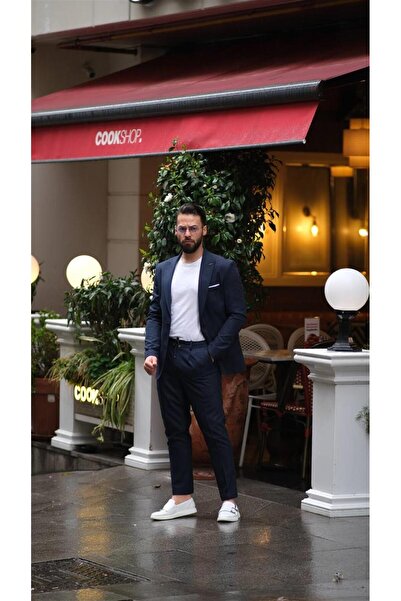 Salihtarzz İtalyan Kesim Lacivert Spor İpli Takım Elbise - Slım Fıt SD4942