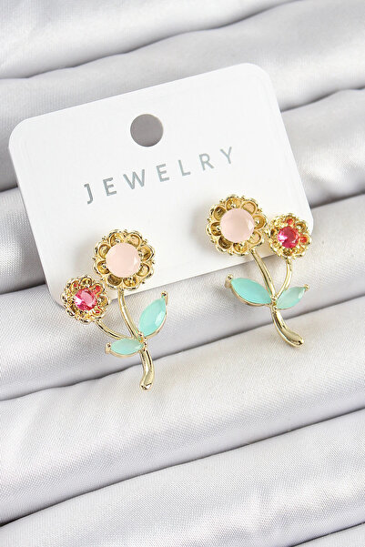 Skygo Brass Colored Zircon Stone Daisy Model Gold Color Women's Earrings