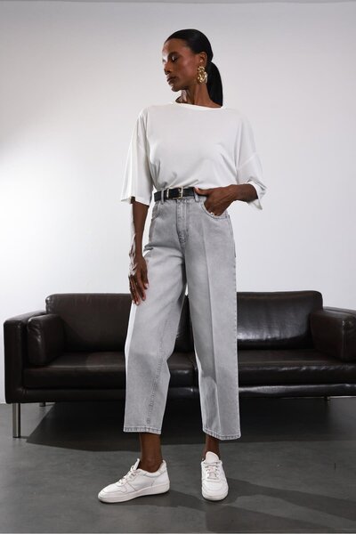 5in1Canpolat Gri Yüksek Bel Baggy Jean 5193