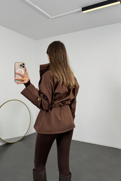 5in1Canpolat Kahverengi Beli Büzdürmeli Yağmurluk