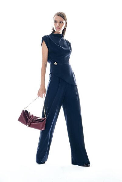 EXPLOSION Asymmetrical Draped Blouse Pants Set