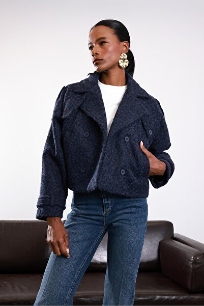 5in1Canpolat Navy Blue Lined Cashmere Jacket 286