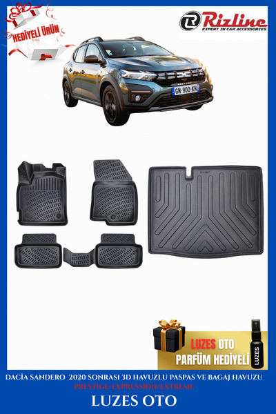 Rizline Dacia Sandero 3D Havuzlu Paspas PRESTİGE/EXPRESSİON/EXTREME ve Bagaj ...