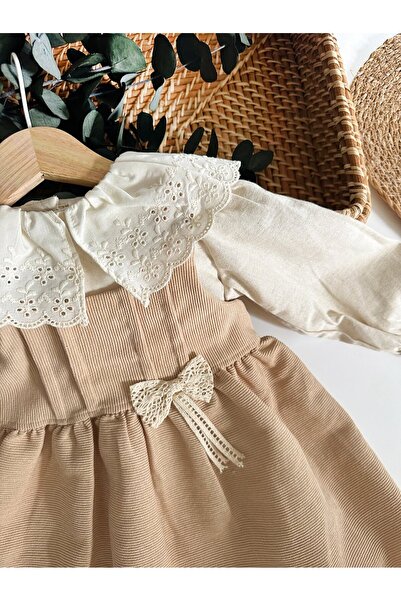 PİTABABY Kız Bebek Uzun Kollu Fisto Yakalı Gömlek - Jile Kadife Elbise