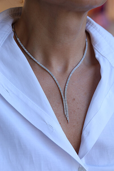 Yenigün Kuyumculuk 14 Ayar Beyaz Altın Zarif Sarkıt Su Yolu Gerdanlık