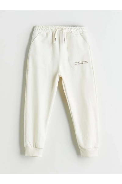 LC Waikiki Παιδικό μπεζ ελαστικό στη μέση με τύπωμα βαμβακερό αγορίστικο παντ...