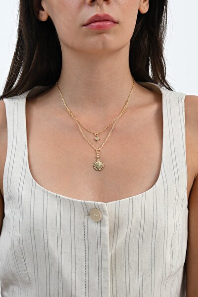 Söğütlü Silver 925 ayar gümüş altın yaldızlı zirkon taşlı pusula yıldızı gümüş kolye SGTL13093GOLD