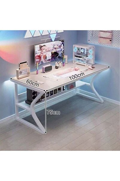 NKX Computer Desk, for Home Office, Sturdy Writing Workstation, Gaming Desk 100X75X60 Cm White